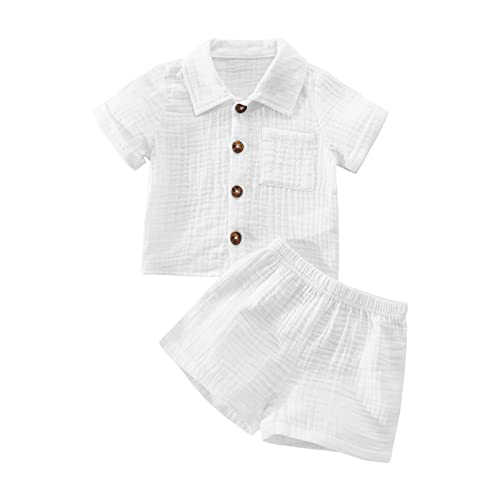 Baby Boys Clothes Set Toddler Infant Boys Button down Shirt Tops Cotton Gauze Shorts Summer Outfit 2PCS with Pockets 0 belly baby and beyond