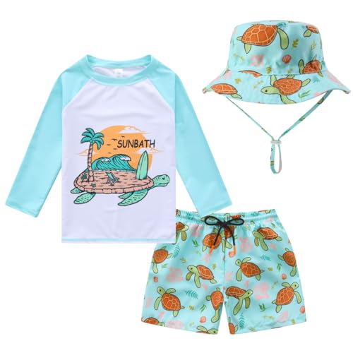 Baby Boys Toddler Long Sleeved Rashguard Swim Bathing Suit and Sun Hat Set 0 belly baby and beyond