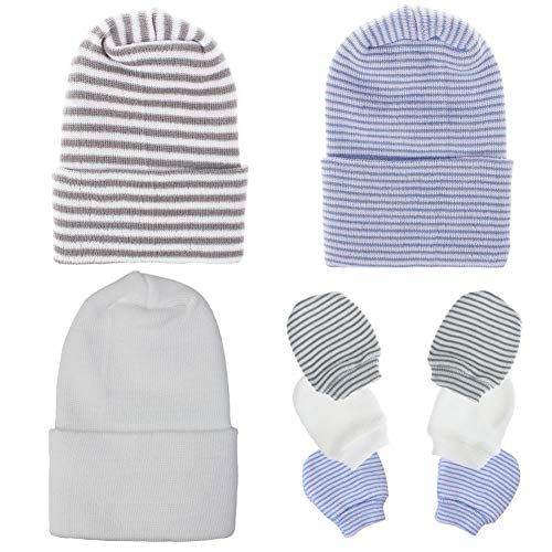 Baby Caps and Mittens Newborn Hospital Beanie Hats No Scratch Gloves Soft Babies Gift Set for Boys Girls 0 belly baby and beyond