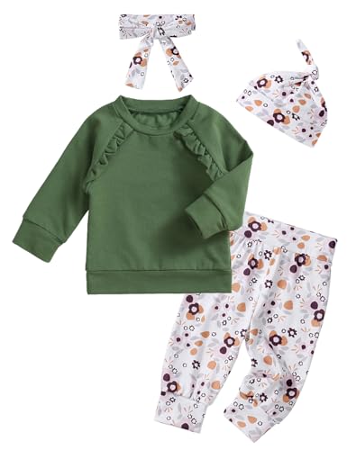 Baby Girl Clothes Cute Long Sleeve Sweatshirt Floral Pants Headband Hat Set Infant Toddler Fall Winter Outfit 0 belly baby and beyond