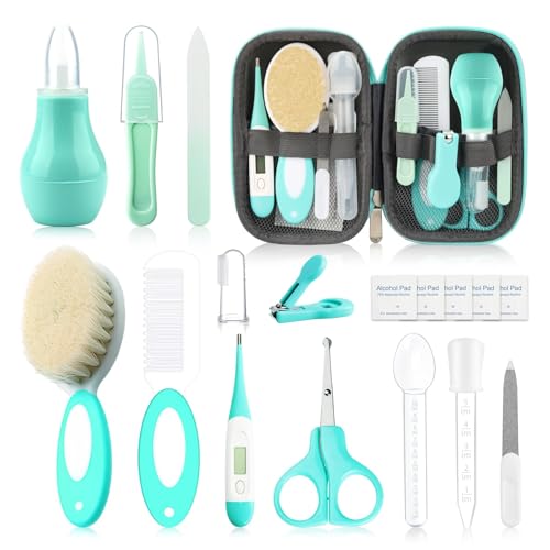Baby Healthcare and Grooming Kit with Nail Clippers Scissors Infant Grooming Kit for Newborns 18 in 1 Green 0 belly baby and beyond