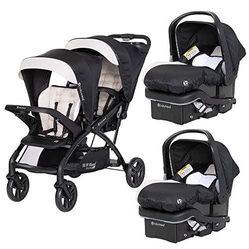 Baby Trend 2 Sit N Stand Double Stroller and 2 EZ Lift 35 Plus Car Seat Combo Set for Toddler and Infant with 5 Point Safety Harness Modern Khaki 0 belly baby and beyond