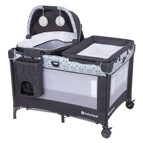 Baby Trend Nursery Suite EZ Fold Playard with Portable Rocking Lounger and Flip Over Changer Pebble Stone Grey 0 belly baby and beyond