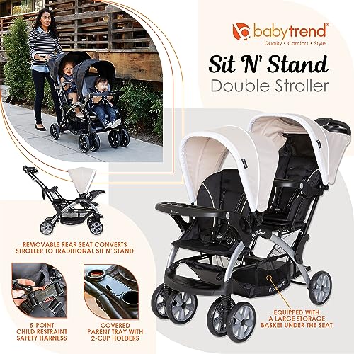 Baby Trend Sit N Stand Convertible Multi Use Easy Fold Travel Toddler and Baby Double Stroller with Safety Harness and Storage Basket Modern Khaki 0 0 belly baby and beyond