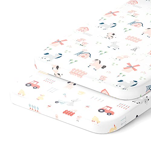 Bassinet Sheets 20x30 Inch for Graco Travel Lite Crib Sense2Snooze My View 4 in 1 Dream Suite and Guava Bassinet 100 Jersey Cotton Fitted Sheets Farm Animals 2 Pack 0 belly baby and beyond