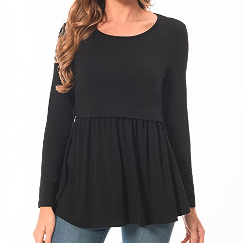 Bearsland Womens Nursing Top Long Sleeve Scoop Neck Nursing Shirt Breastfeeding Shirt Pregnancy Clothes 0 belly baby and beyond