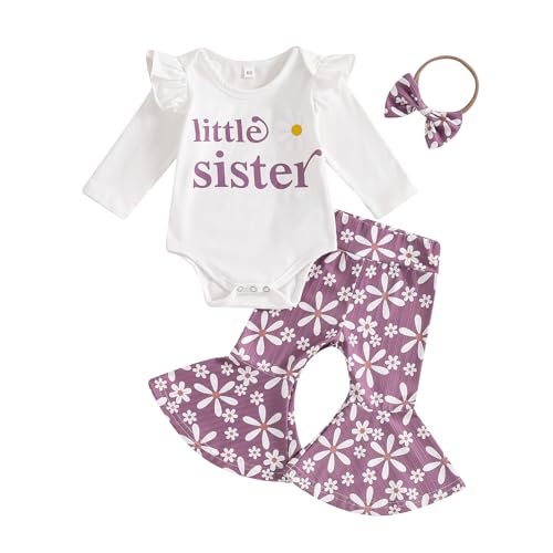 BemeyourBBs Newborn Baby Girl Clothes Ruffle Romper Bodysuit Top Flared Pants Set Baby Bell Bottom Outfit 0 belly baby and beyond