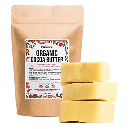 Better Shea Butter Organic Cocoa Butter Raw Unrefined Food Grade USDA Certified Cocoa Butter for Scars Stretch Marks Cream 100 Cocoa Butter Raw Organic for Skin Moisturizer Lip Balm 16 oz 0 belly baby and beyond