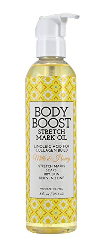 Body Boost Milk Honey Stretch Mark Oil 8oz For Stretch Marks and Scars Pregnancy and Nursing Safe 0 belly baby and beyond