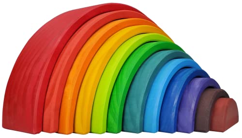 Bright Color Wooden 12 Pcs Rainbow Stacking Toy Set Wooden Stacker Toys Montessori Educational Stackable Puzzles for Toddler Kids of All Ages 0 belly baby and beyond