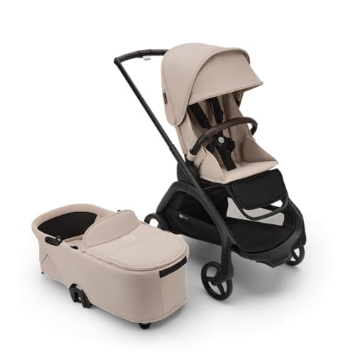Bugaboo Dragonfly City Stroller with Full Size Baby Bassinet and Toddler Seat One Hand Easy Fold in Any Position Full Suspension Large Basket Black Chassis and Desert Taupe Sun Canopy 0 belly baby and beyond