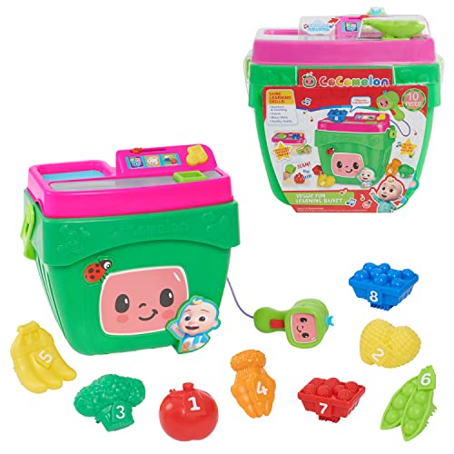 CCoComelon Veggie Fun Learning Basket Pretend Play Food Preschool Learning and Education 10 pieces Music and Sounds Officially Licensed Kids Toys for Ages 18 Month by Just Play 0 belly baby and beyond