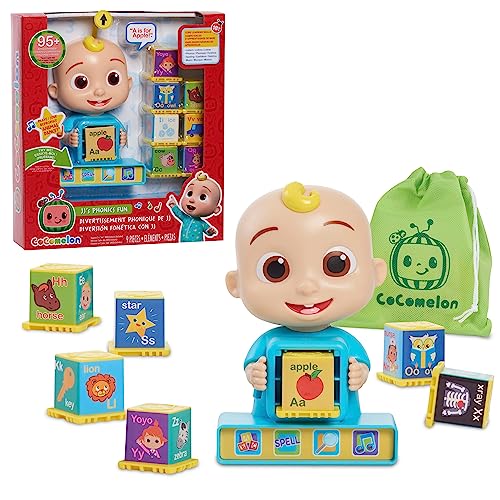 COCOMELON Just Play JJ Phonics Fun Interactive Learning and Education Toy 4 Modes of Play Animal Dance Song Spelling 9 Pieces Officially Licensed Kids Toys for Ages 18 Month 0 belly baby and beyond