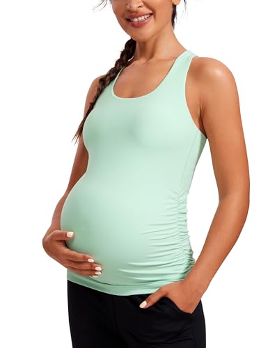 CRZ YOGA Butterluxe Womens Racerback Maternity Tank Tops Ruched Sleeveless Pregnancy Yoga Top with Built in Bra Workout Shirt 0 belly baby and beyond