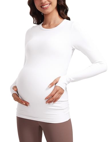 CRZ YOGA Womens Butterluxe Long Sleeve Maternity Tops Crewneck Pregnancy Basic Shirts Soft Athletic Yoga Casual Tee Shirt 0 belly baby and beyond