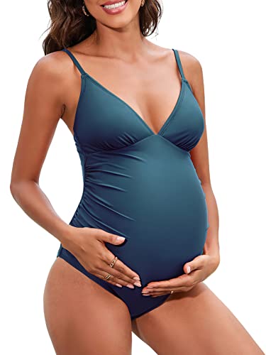CUPSHE Maternity Swimsuit for Women One Piece Swimsuits Pregnancy Swimwear Spaghetti Straps Ruched Adjustable 0 belly baby and beyond