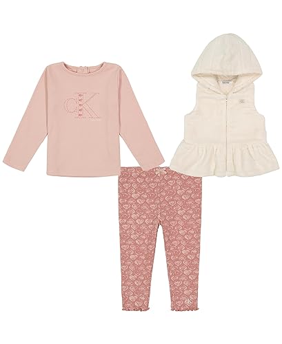 Calvin Klein baby girls 3 Piece Faux Fur Vest Top Legging Set 0 belly baby and beyond