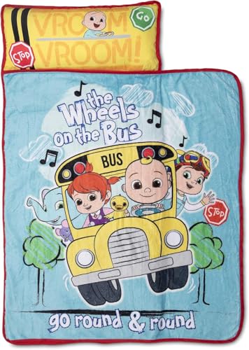 CoComelon Kids Nap Mat Set Includes Pillow and Plush Blanket Great for Boys or Girls Napping During Daycare Preschool or Kindergarten Fits Toddlers and Young Children 0 belly baby and beyond