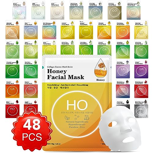 Collagen Essence Sheet Facial Masks 48 Pack Bulk Sheet Masks for Face Skincare for All Skin Types Moisturizing and Soothing Natural Skin Care Spa Face Mask 0 belly baby and beyond