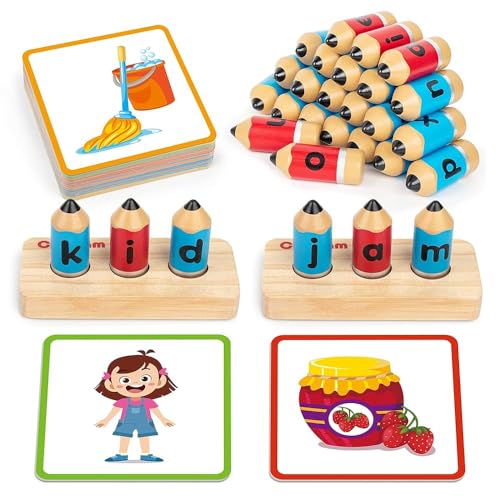 Coogam Wooden Short Vowel Spelling Games Learn to Spell CVC Sight Words Educational Flashcards Fine Motor Montessori Alphabet Toy Gift for Kids 3 4 5 Years Old 0 belly baby and beyond