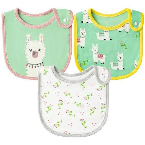 Cotton Drooling Baby Bib 3Pcs Unisex Boy Girl Cotton Teething Infant Bibs with Adjustable Buttons Green Alpacas Toddler Food Bibs Keepsake Baby Gift Photo Props for Baby Shower 6 12 months 0 belly baby and beyond