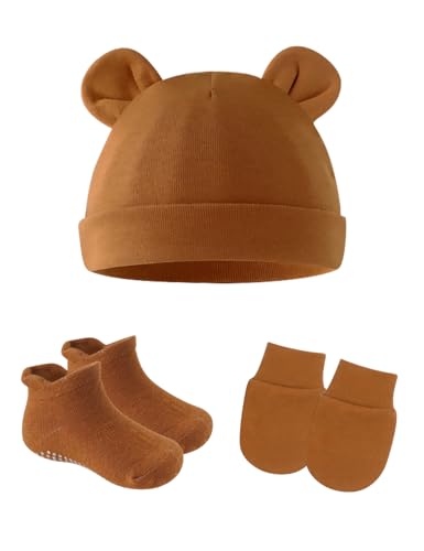 Cotton Ears Baby Hats Mittens with Socks Set Unisex No Scratch Mittens and Beanie Cap for Infant Toddler Newborn 0 belly baby and beyond