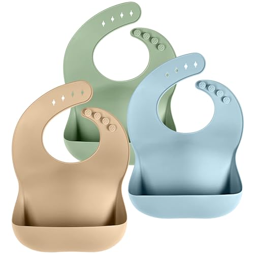 Cuddle Campus Set of 3 Silicone Bibs for Babies ToddlersSoft Adjustable Bibs with Pocket Food Catcher for Baby GirlBoy 0 belly baby and beyond