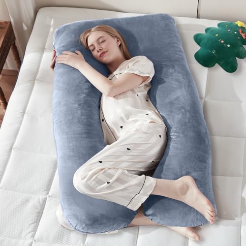 DOWNCOOL Pregnancy Pillow U Shaped Body Pillow Memory Foam Maternity Pillow 55 Inch Blue Maternity Support with Removable Cover for SleepingSupport for Back Hips Legs Belly 0 belly baby and beyond