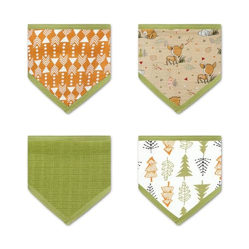 DREAMS DIMPLES Muslin Baby Bibs with Adjustable Nickle Free Snap Button Cotton Bib 4 Pack Bandana Bib for Newborn Toddler 0 belly baby and beyond
