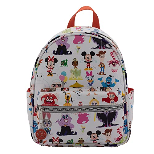 Disney 100 Mini Backpack Purse with Multi Character Allover Print Molded Metal Logo Charm 105 Inch Adjustable Straps Faux Leather 0 belly baby and beyond