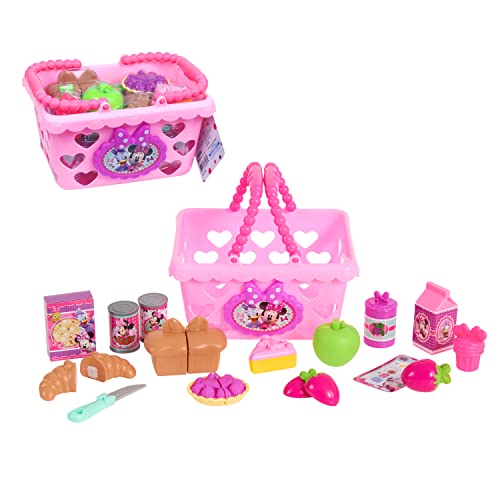 Disney Junior Minnie Bow Tique Bowtastic Shopping Basket Set with Pretend Food and Accessories Pretend Play Kids Toys for Ages 3 Up by Just Play 0 belly baby and beyond