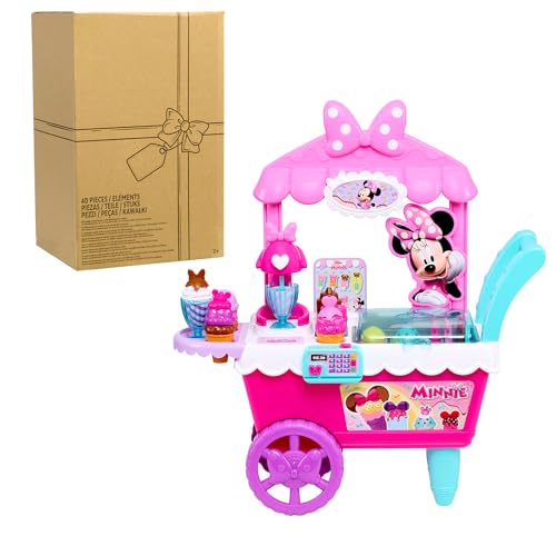 Disney Junior Minnie Mouse Sweets Treats Ice Cream Cart with Sounds and Phrases 40 pieces Pretend Play Kids Toys for Ages 2 Up by Just Play 0 belly baby and beyond