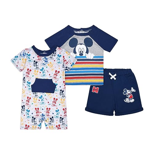 Disney Mickey Mouse Boys T Shirt Shorts and Romper Set for Infant 0 belly baby and beyond