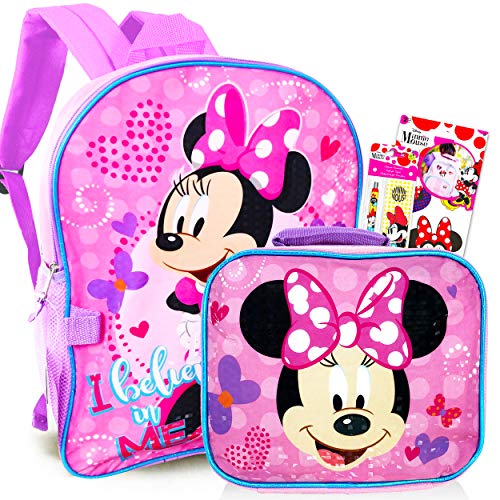 Disney Minnie Mouse Backpack with Lunch Box for Girls 5 Pc Bundle Deluxe 16 Minnie Bag Insulated Lunch Bag Stickers and More Minnie Mouse School Supplies Minnie Mouse Pink 0 belly baby and beyond
