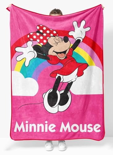 Disney Minnie Mouse Plush Throw Blanket Measures 46 x 60 Inches Super Soft Cozy Fleece Rainbow Kids Bedding 0 belly baby and beyond