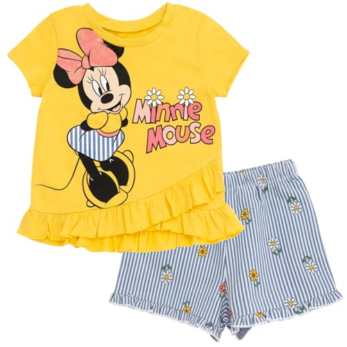 Disney Minnie Mouse Rainbow Floral July 4th T Shirt and Twill Shorts Outfit Set Infant to Big Kid Sizes 12 Months 14 16 0 belly baby and beyond