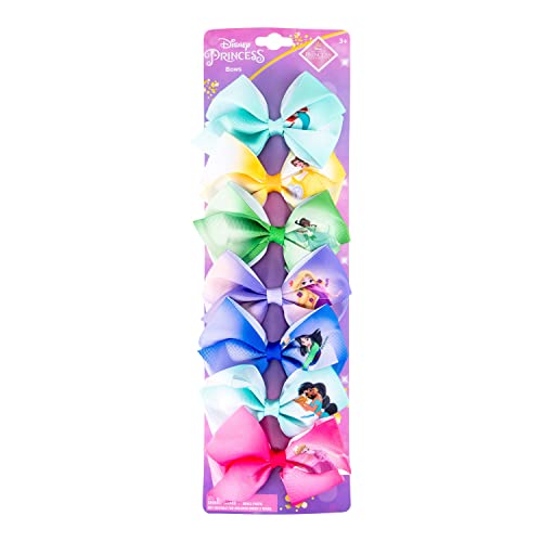 Disney Princess Girls Hair Accessories Gift Set Kids Hair Bows 7 Pcs 4 Inch Bundle Different Princess on Each Clip Alligator Clip Ages 3 0 belly baby and beyond