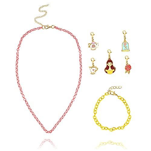 Disney Princess Girls Necklace Bracelet and Charms Set Ariel Belle and Cinderella Princess Charms with Bracelet and Necklace Princess Jewelry for Girls 0 belly baby and beyond