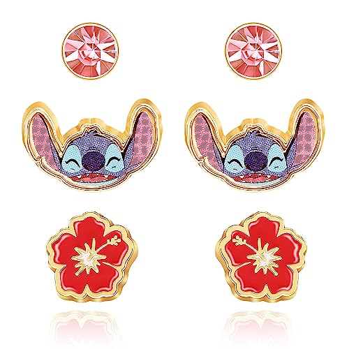 Disney Stitch Girls Earrings 2 and 3 Piece Sets Flash Plated Set of 2 or 3 Stud Stitch Earrings for Girls Officially Licensed Stitch Jewelry 0 belly baby and beyond