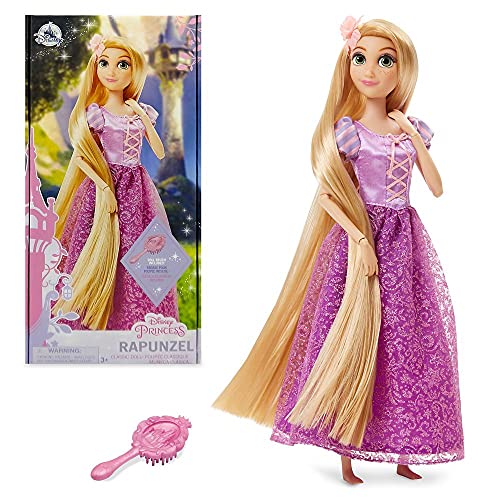 Disney Store Official Princess Rapunzel Classic Doll for Kids Tangled 11 Inches includes Brush with Molded Details Fully Posable Toy in Glittering Outfit Suitable for Ages 3 0 belly baby and beyond