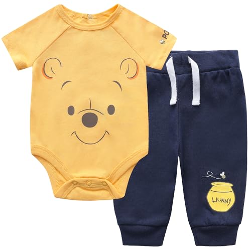 Disney Winnie The Pooh Boys Bodysuit and Jogger Set for Newborn and Infant NavyYellow 0 belly baby and beyond