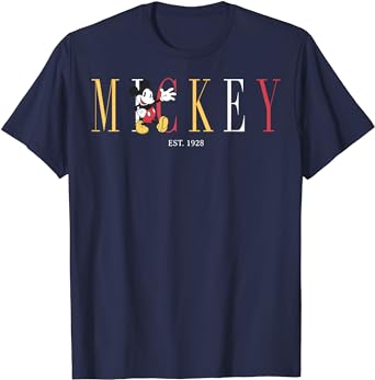 Disney mens Classic Disney Mickey And Friends Mickey Mouse Est 1928 Simple Text T Shirt Blue Small US 0 belly baby and beyond