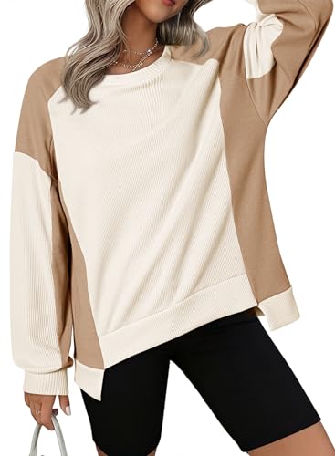 Dokotoo Oversized Sweatshirt for Women Waffle Knit Color Block Crewneck Long Sleeve Casual High Low Pullover Sweatshirts Tops 0 belly baby and beyond