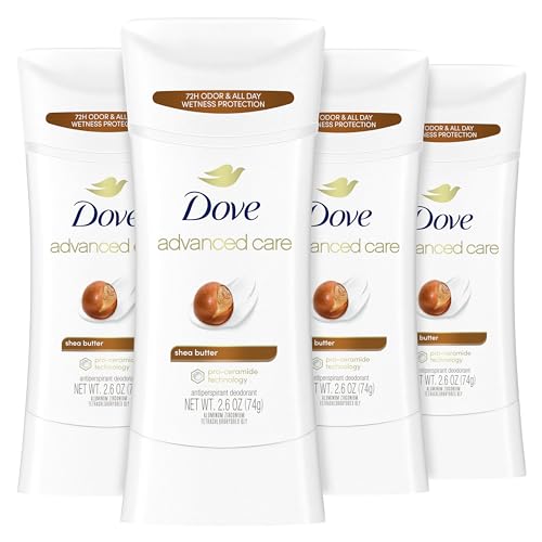 Dove Advanced Care Antiperspirant Deodorant Stick Shea Butter 4 ct with Pro ceramide technology for helping skin barrier repair after shaving 72 hour odor control sweat protection stick 26 oz 0 belly baby and beyond