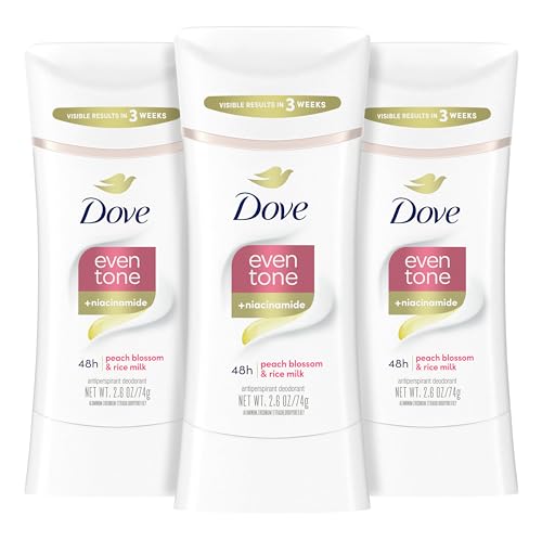 Dove Even Tone Antiperspirant Deodorant Stick Peach Blossom Rice Milk 3 Count 26 oz 0 belly baby and beyond