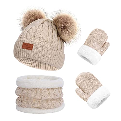 Duoyeree Baby Winter Hat Scarf Glove Beanie Set Girls Boys Pom Pom Knitted Beanie Mitten Scarves for Toddler 0 3T 0 belly baby and beyond