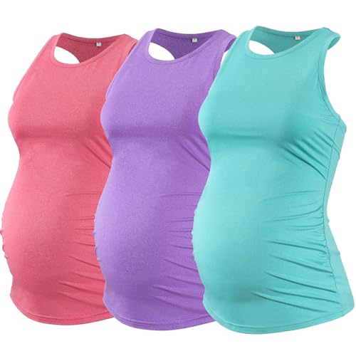 Ecavus Womens 3PCS Maternity Tank Top Sleeveless Racerback Sport Top Pregnancy Athletic Yoga Shirts for Women 0 belly baby and beyond