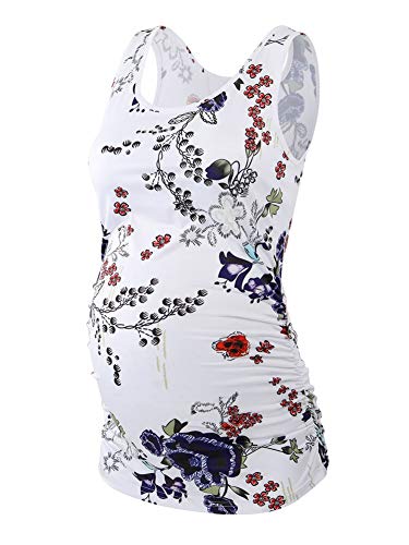 Ecavus Womens Maternity Tank Top Basic Scoop Neck Sleeveless Pregnancy T Shirt Side Ruched Vest 0 belly baby and beyond