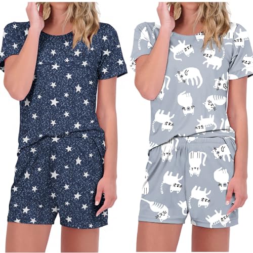 Ekouaer 2 Pack Pajamas Short Sleeve Top with Shorts Sets Comfy Pjs Lounge Sets Sleepwear for Women 0 belly baby and beyond