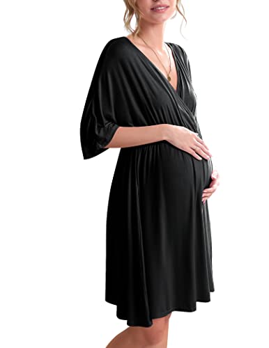 Ekouaer 3 in 1 LaborDeliveryHospital Gown Maternity Dress Nursing Nightgown Sleepwear for Breastfeeding 0 belly baby and beyond
